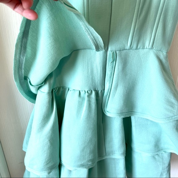 BCBGMAXAZRIA Jacklyn Ruffled Tiered Strapless Opaline Dress—SZ. 0 - Picture 12 of 17